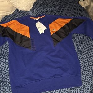 Lacoste Men's Vibrant Blue and Orange Crewneck Sweater